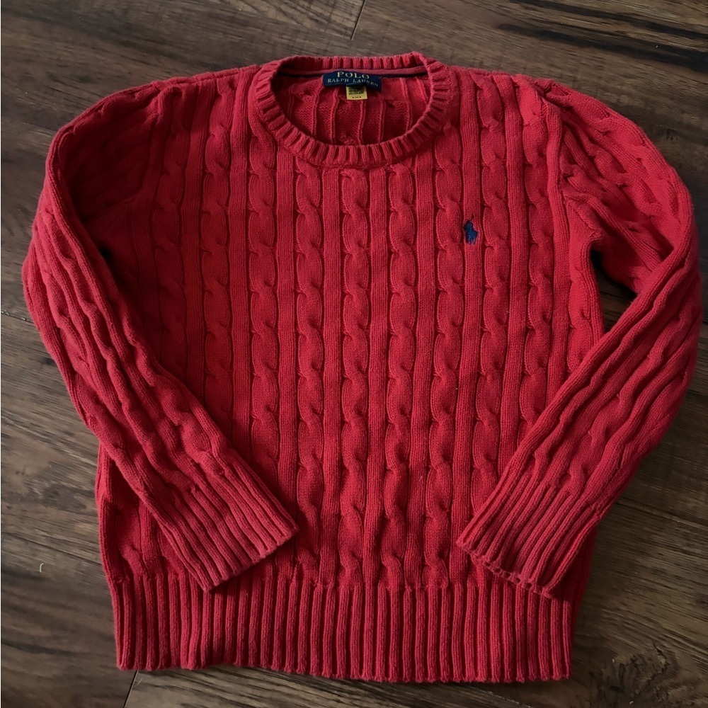 Polo by Ralph Lauren Kids Cable-knit Red Crewneck Sweater - Small(8)